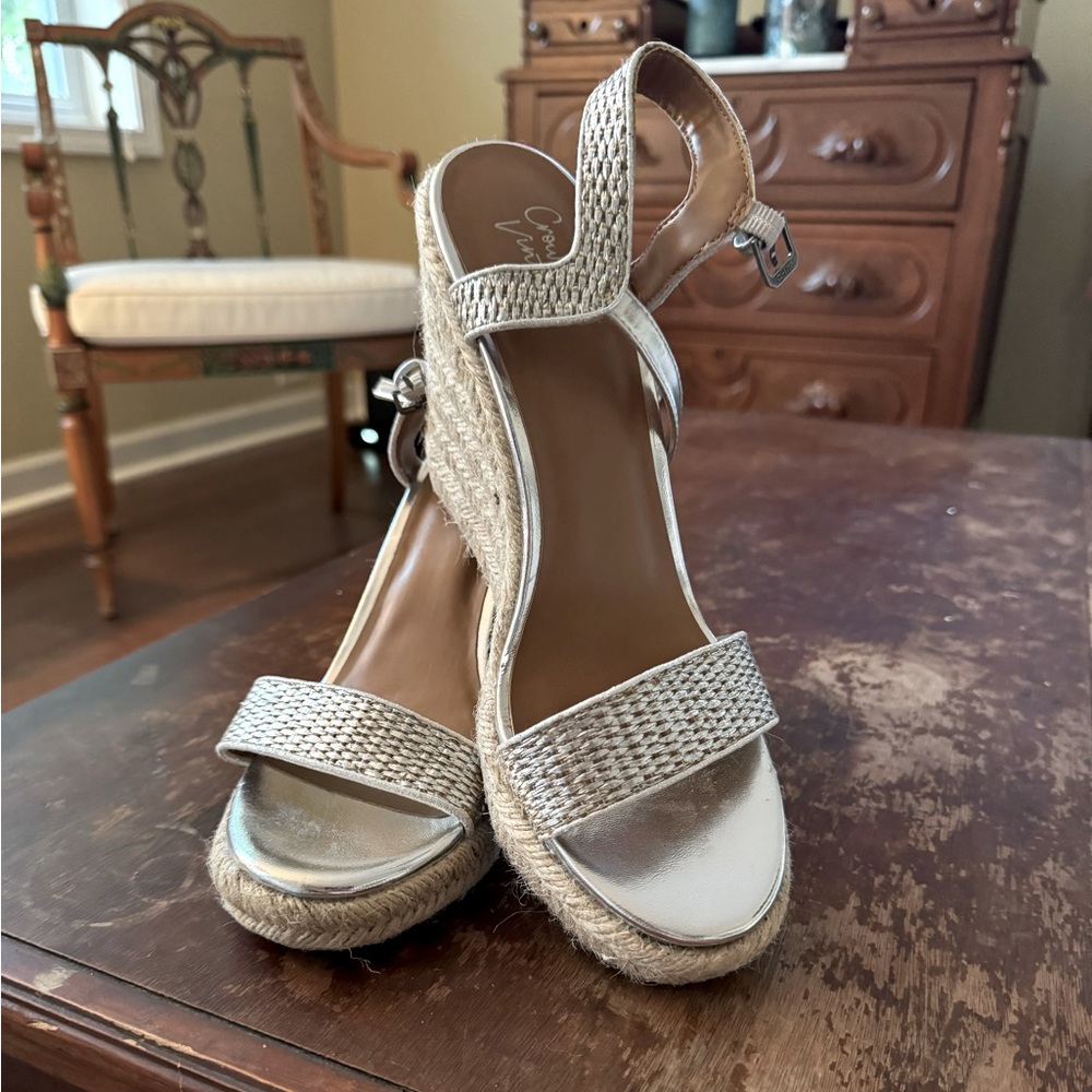 Silver Size 10 wedge sandals. EUC.